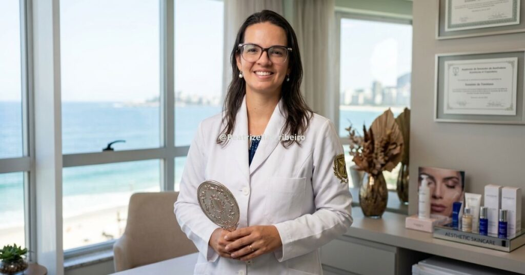 Dra. Beatriz Elias Ribeiro, ginecologista no RJ, em seu consultório em Copacabana, orientando sobre saúde da pele, equilíbrio hormonal e transição para o DIU